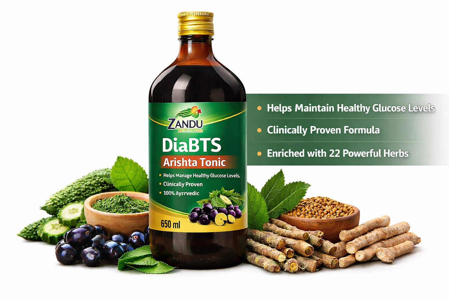 Zandu DiaBTS Arishta Tonic 650ml – Ayurvedic sugar-free glucose support tonic