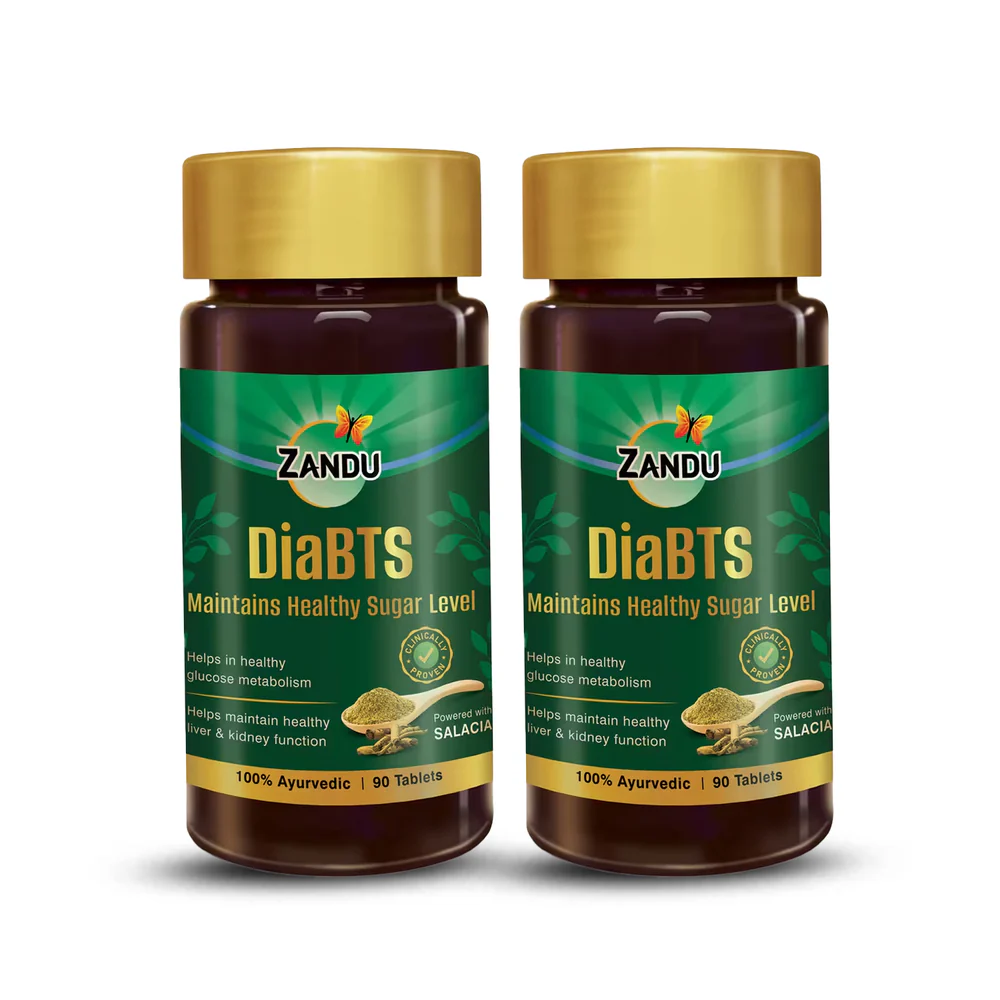 Zandu DiaBTS Tablets bottle – Ayurvedic blood sugar control supplement with Salacia