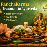 Panchakarma treatment in Ayurveda showing Shirodhara therapy with herbal oils and traditional Ayurvedic setup for detox and wellness